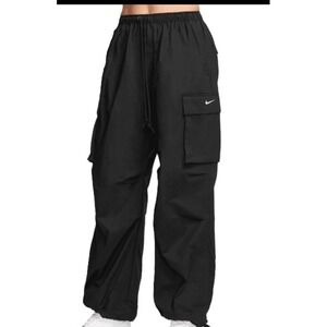 Nike Cargo Pants Black Rip Stop Wide Leg Baggy Streetwear Pull On Womens Sz Med